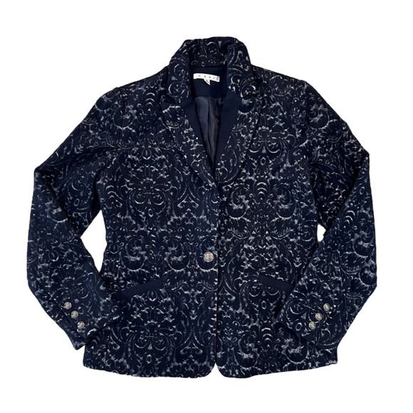 CAbi Women's Jacquard Paisley Wool Blend Midnight Navy Blazer - SIZE 8 - Picture 1 of 9